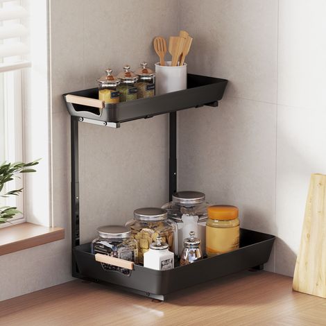 Étagère de cuisine, étagère autoportante réglable en hauteur avec 2 paniers, coin café 40 x 30 x 33,5-42 cm