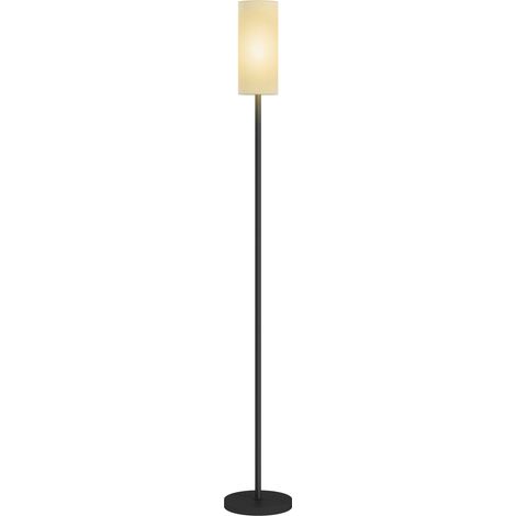 Stehlampe mit Schirm in Leinenoptik, Metallfuß, Fußschalter, weiß