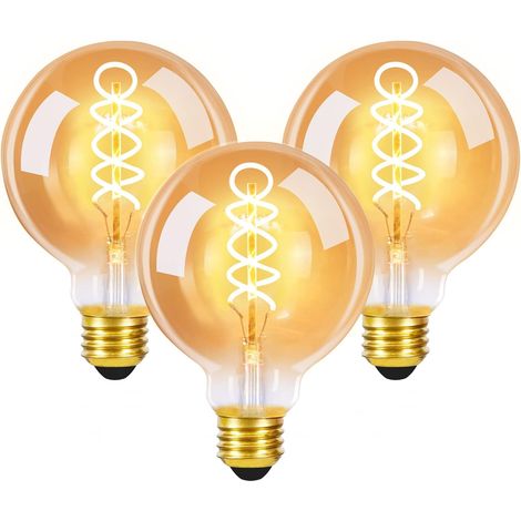 3 pcs ampoules LED E27 - Lampe vintage G80, ampoule Edison Light Bulb 2700K 4W, lampe à incandescence au filament blanc chaud, ampoule rétro en verre antique, lampe économie d’énergie pour hôtel