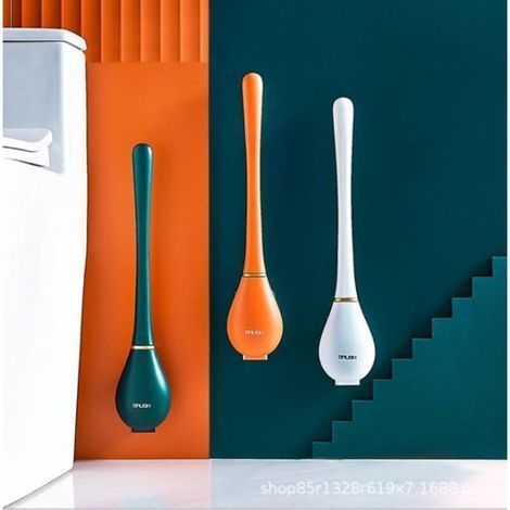 pair Kalavika Brosse de Toilette Brosse WC en Silicone avec Support à séchage Rapide pour Toilette de Salle de Bain, Orange (1/4)