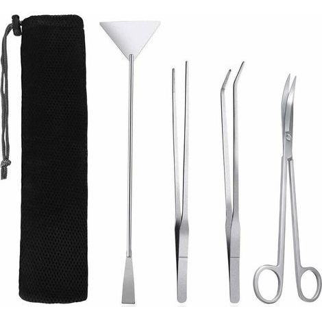 Kits d'outils de réservoir d'aquarium, outils de nettoyage d'aquarium 4 en 1, spatule à ciseaux en acier inoxydable, ensemble de coupe-plantes pour aquarium pour plantes aquatiques, outils de pinces d (1/4)