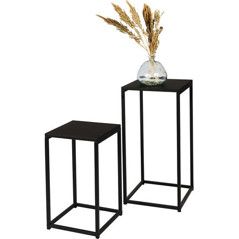Set von 2 SOHO Design-Beistelltischen, Struktur und Platte aus schwarzem Metall.