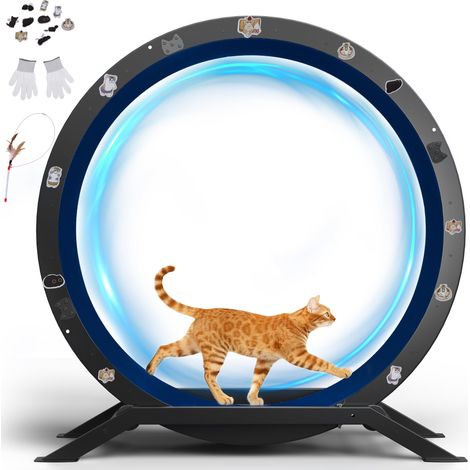 Roue pour Chat, Roue d'exercice pour Chat, XL- 100 cm, Ultra-silencieuse avec Tapis Amovible, Autocollants, système de Verrouillage, métal, Bleu, Cadeaux pour Votre Chats