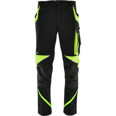 Pantalones de trabajo Neoflex Sara 24H, reflectantes, color negro y amarillo, talla 48M.