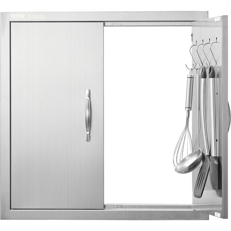 VEVOR Puerta de Acceso a Barbacoa 610 x 610 x 48 mm Puerta de Cocina Exterior Doble Puerta Empotrada de Acero Inoxidable con Manija para Isla de Barbacoa, Estación de Parrilla, Armario Exterior