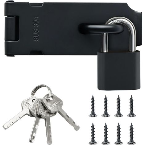 Serratura per porta esterna con lucchetto, serratura per porta interna in acciaio inox SUS304 per armadi, giardino, nero opaco, EMST009-B (1/4)