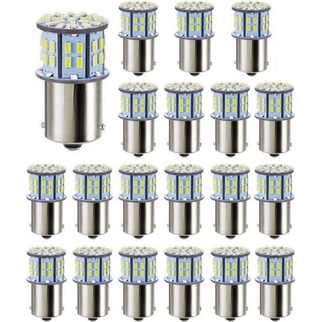 Ampoules LED Blanc 50 SMD 3014 Super 20 Pièces 1156 1141 1003 BA15S pour Camping Car Remorque Bateau