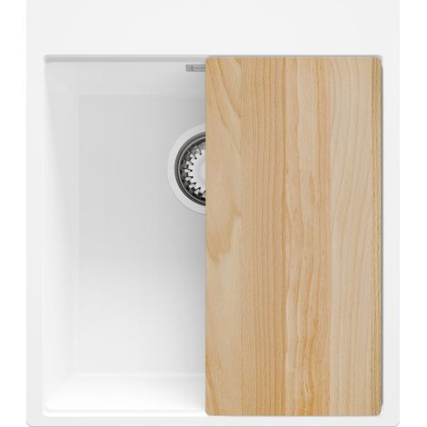PRIMAGRAN Evier Cuisine en Granit 43x50cm,Lavabo 1 bac + Kit de Vidage + Planche à Découper, Évier à Encastrer au meuble 45cm - Oslo, Blanc (1/5)