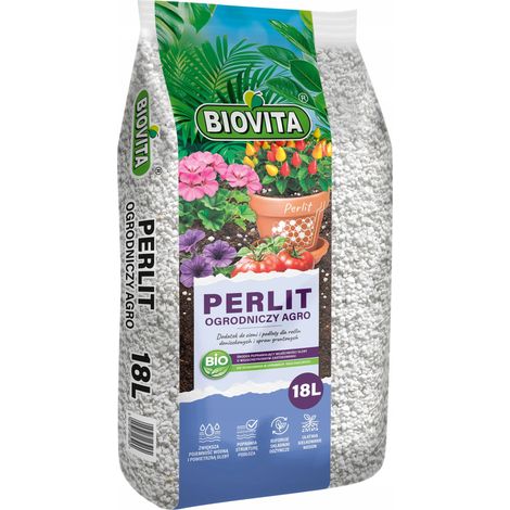 Perlite de jardin Biovita pour ameublir la terre, blanche, 18 L