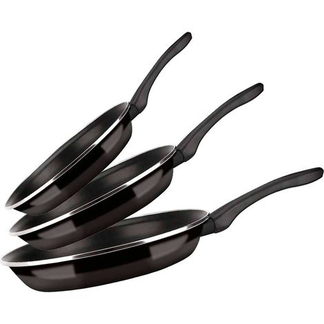 Fagor – Set de 3 poêles à frire induction 20-24-28 cm – Acier émaillé 1,5 mm – Antiadhésif double couche sans PFOA – Manche ergonomique en bakélite (1/4)
