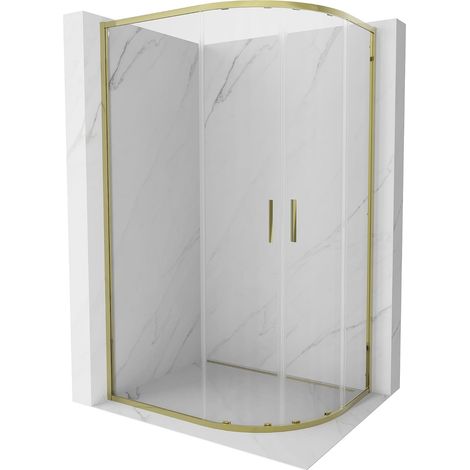 Mexen Exo cabina de ducha semicircular deslizante 90 x 80 cm, transparente, dorado - 8132-090-080-50-00 (1/5)
