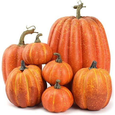 Lot de 7 Citrouille de Décoration Artificielles - 7 Tailles en Mousse - pour Décoration de Table, Halloween et Automne déco - Orange (1/5)