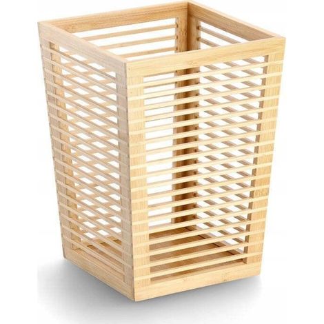 Corbeille à papier de bureau en bambou, 23,5 x 23,5 x 33 cm