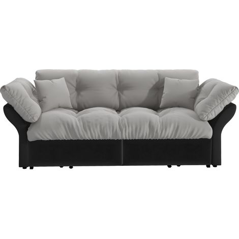 Divano letto 3 in 1 190x85 cm in velluto grigio chiaro con 2 cuscini salvaspazio - CHICFURN (1/5)