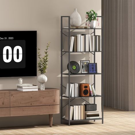 Bücherregal 5 Ebenen aus Metall 60x30x170,5 cm Schwarz OKMYHOME (1/5)