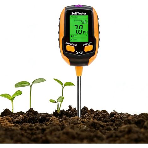 Testeur de Sol 4 en 1 - Mesure Humidité pH Lumière Température - Écran LCD Rétroéclairé - Pour Jardin Intérieur Extérieur (1/5)