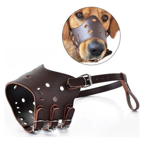 Dog Muzzle Anti-Bite Leather Muzzle Breathable Dog Muzzle Dog Muzzle to Prevent Barking (Brown, S) (1/5)