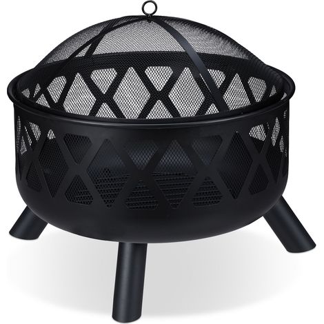 Braciere da giardino in acciaio nero 80 x 80 x 30 cm con protezione parascintille, atmosfera accogliente in acciaio nero 130009257
