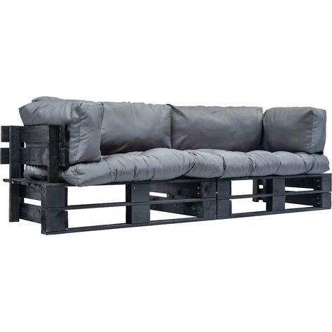 Canapés de jardin palette 2 pcs avec coussins-Salon de jardin Sofa extérieur gris Pinède 850691 (1/5)