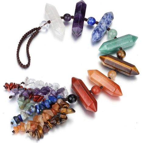 Anhänger mit Quaste aus Naturkristall, 7 Farben, handgeflochten, zum Aufhängen, heilender Schmuck für drinnen und draußen, Garten, Auto, Dekoration, Geschenkidee