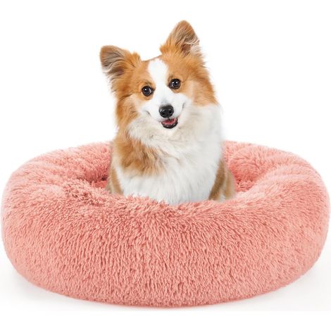 Rosafarbenes Katzen- und Hundebett aus Leder für den Innenbereich, Außendurchmesser 80 cm, maschinenwaschbar, weiches, rundes und flauschiges Plüschbett, 1 Stück (1/5)