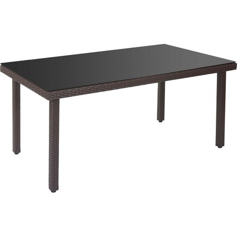 Table de jardin en polyrotin avec plateau en verre 160x90x74cm marron 040005058 (1/4)