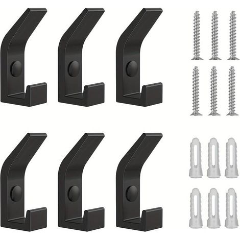 Set mit 6 mattschwarzen Edelstahl-Wandhaken – Einfache Montage – Ideal für Familien, Badezimmer, Schlafzimmer, Handtücher