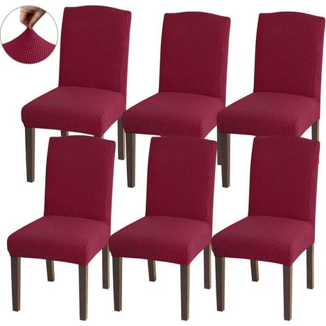 Stuhlhussen Jacquard 6er Set Weinrot Hohe Dehnung Universell Passend (1/5)