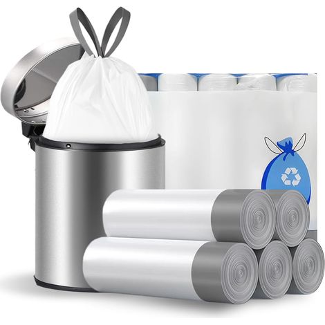 75 Trash Bags, 10L Drawstring Garbage Bags, Bin Bags with Tie Handles, Extra Thick, Strong, Leakproof, for Food, Household, Office, White - 45 50 CM (1/5)