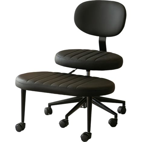 ELVMI Sedia da ufficio ergonomica senza braccioli, girevole a 360°, poggiapiedi rotante, in Tessuto Nero (1/5)