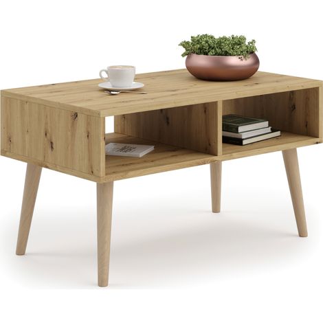 Table basse Sandi, scandinave, banc, table de salon, chene artisanale