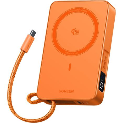 Batterie Externe 10000mAh USB C 30W (Orange)  Power Bank Magnétique Charge Rapide Écran Numérique Intégré Compatible avec 17 16 15 14 13 12 Air Plus Pro Max