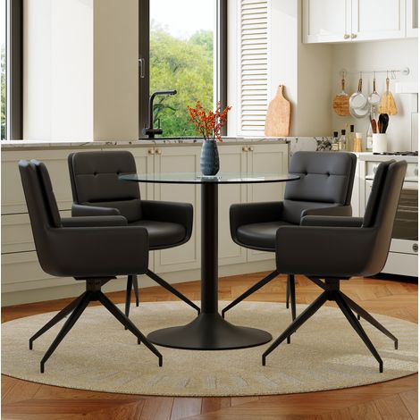 Set tavolo e sedie rotondo, tavolo in vetro temperato 85 cm con 4 sedie girevoli nere OKMYHOME (1/5)