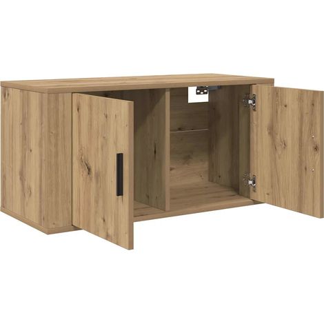 Mueble de TV rectangular moderno para montaje en pared con almacenamiento funcional 80 x 34,5 x 40 cm madera de roble hecha a mano 020052703 (1/5)
