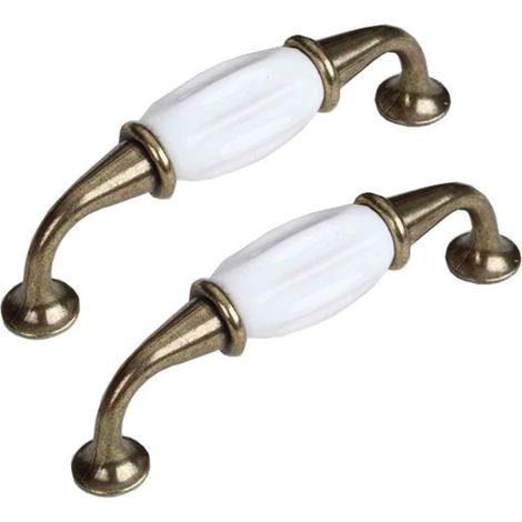 Sollbry 2 poignées pour meuble en céramique blanche - Pour meuble de cuisine, garde-robe, tiroirs, etc, alliage de zinc, Hole Distance 96mm (1/3)