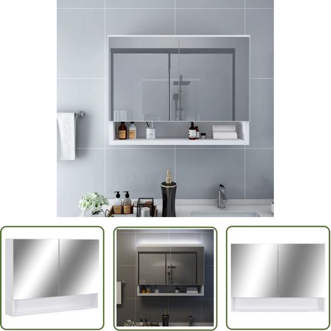 The Living Store Armoire à miroir de salle de bain LED Blanc 80x15x60 cm MDF - Armoire De Salle De Bain - Meuble Salle De Bain - Miroir Led - Éclairage Salle De Bain - Rangement Salle De Bain (1/5)
