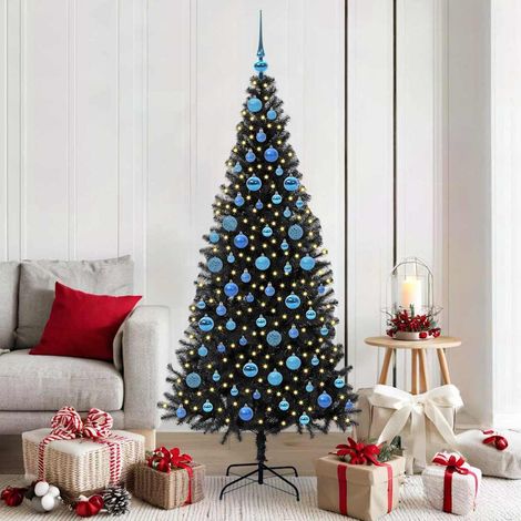 Weihnachtsbaum mit 300 LEDs mit Ständer Schwarz 180 cm PVC