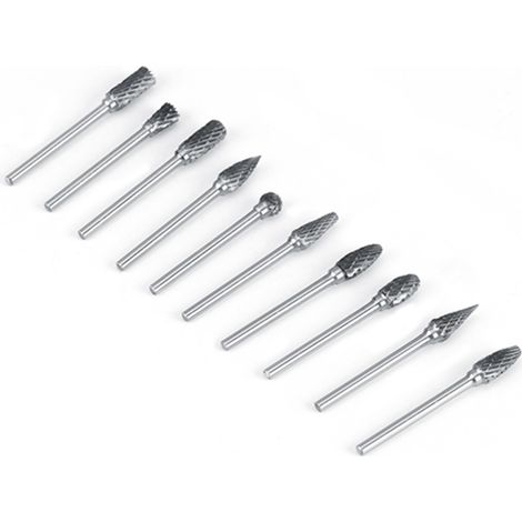 10pcs Fraise rotative, carbure de tungstène, queue 3mm, diamètre 6mm, double coupe, pour métal et pierre (1/5)