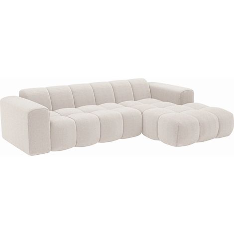 Canapé d'angle droit en tissu chenille beige CALESO de Maison Céphy