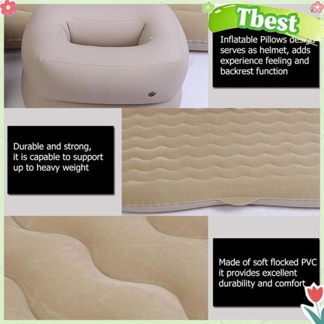Tbest Matelas gonflable Matelas de lit gonflable, intérieur et extérieur, Camping, voyage, siège arrière jardin ustensiles Beige (1/5)