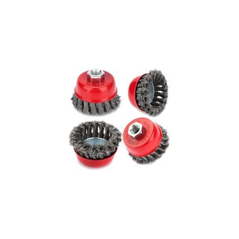 Lot de 4 brosses métalliques M14 torsadées 75 mm pour meuleuse d'angle, dérouillage, peinture – (1/2)
