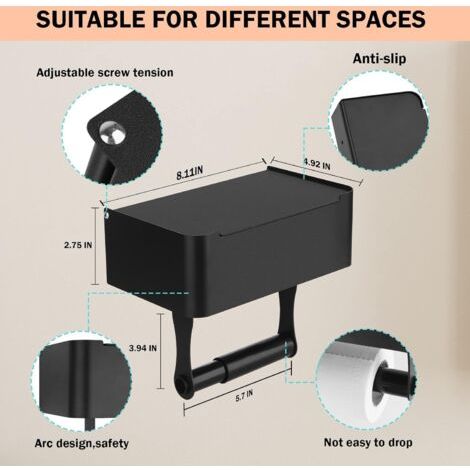 Porte-papier hygiénique avec étagère, support mural en acier inoxydable SUS304/support de papier hygiénique adhésif, distributeur de lingettes jetables pour le rangement des lingettes de salle de bain (1/4)