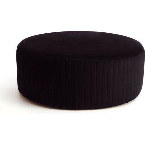 Pouf rond en velours KARA – Confort absolu-Noir (1/5)