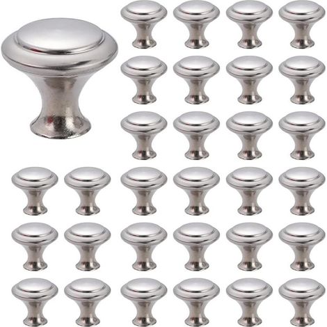 40 boutons de meubles, boutons de tiroir de 27 mm, boutons de porte ronds, boutons de meuble ronds, poignées de tiroir avec vis, pour armoire, bureau, table de chevet, bibliothèque, meubles, argent (1/5)