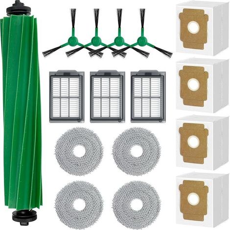 Kit de 16 pièces de rechange pour aspirateur pour iRobot Roomba Plus 505/405, pièces accessoires, 1 brosse principale, 3 filtres HEPA, 4 brosses latérales, 4 sacs à poussière, 4 chiffons (1/5)