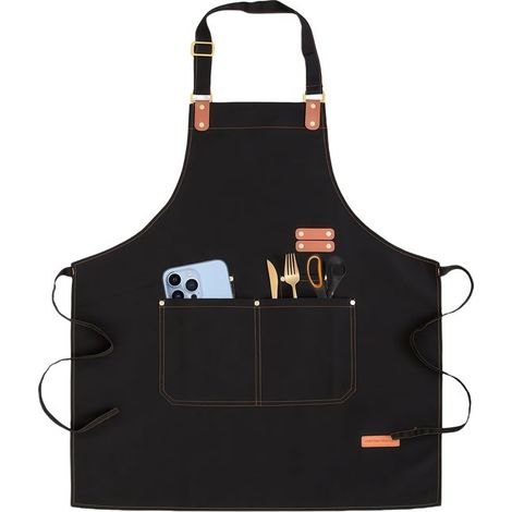 Jhubersproducts - Grembiule da cucina - Idrorepellente - Cinturino regolabile - Nero - Accessorio da cucina - Adatto a uomini e donne - Cucina e pasticceria (1/5)