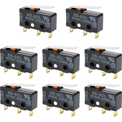 Micro Interrupteur - 5 A 250 V - Levier Charnière Droit - Actionneur à Bouton Poussoir - Pour Fin de Course - 3 Broches - Noir (1/5)