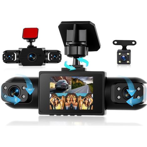 Caméra embarquée 360° avant et arrière intérieur, 4 canaux 1080p Dashcam 2" IPS Dashcams (1/4)