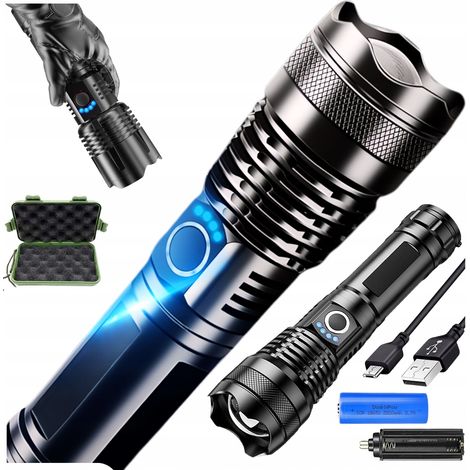 Potente torcia militare Cree XHP50 con zoom, portata tattica di 2 km, soccorso SOS (1/5)