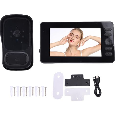 Sonnette Vidéo, 2,4 Ghz Écran IPS 4,3 Pouces Caméra Sonnette sans Fil Conversation Bidirectionnelle Étanche IP65 Microphone et Haut-Parleur Intégré pour Domestique et Extérieure (1/5)